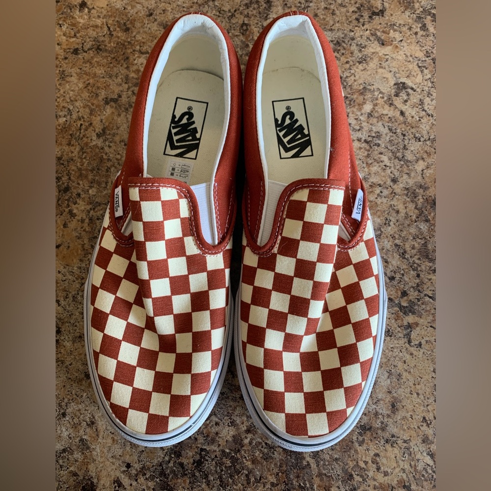 Vans Rust and White Checkered Sneakers